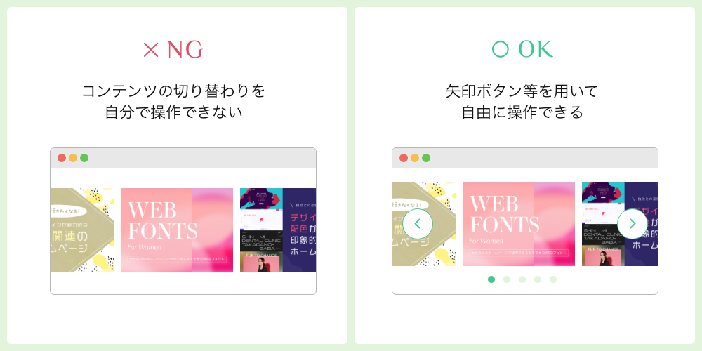 動きがあるコンテンツはユーザーが操作できるようにする