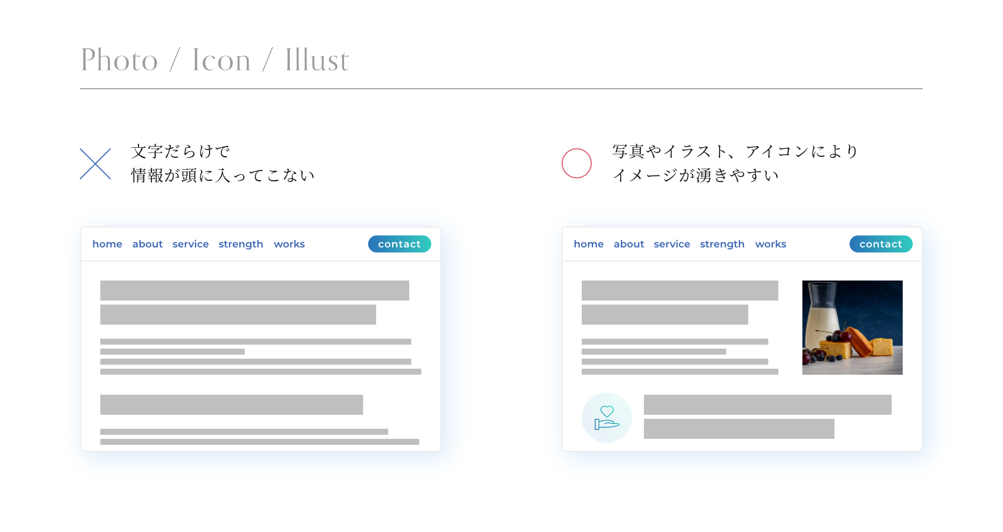写真やイラストアイコンを適切に使用する